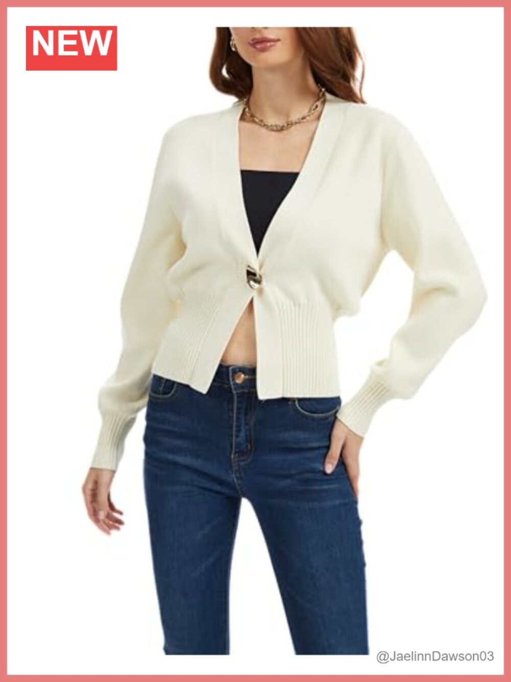 Ribbed Knit Cropped Cardigan Sweater V-Neck Single Button Front